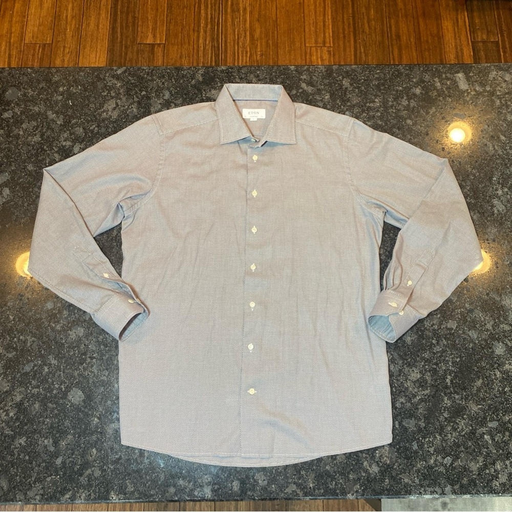 ETON Contemporary White Gray Kaleidoscope Men’s Dress Shirt Size 44 17.5 Cotton